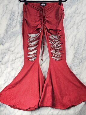Darker Wavs XXL Oxblood Red Reverb Mega Flare Shredded Leggings Pants Dolls Kill